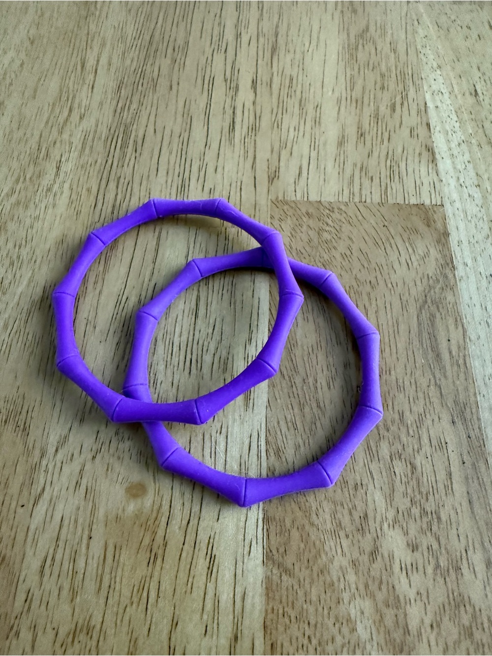 Purple Silicone Bamboo-Style Bangle Bracelets - Set of 2